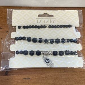 D'Bello Accessories Evil Eye Charm Good Luck Protection Black Beaded Bracelet